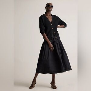 NEW Quince Women's XS Black 100% Organic Cotton Poplin Pintuck Maxi Skirt